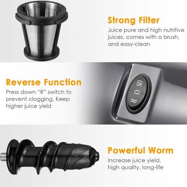 AICOK Juicer Masticating Juice Extractor with Reverse Function