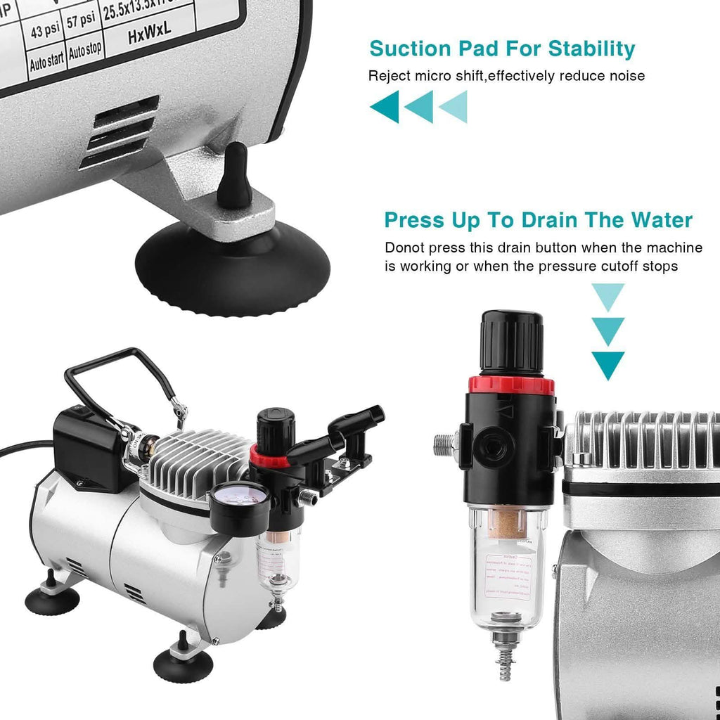Airbrush Compressor Kit with 6ft Air Hose and Airbrush Holder