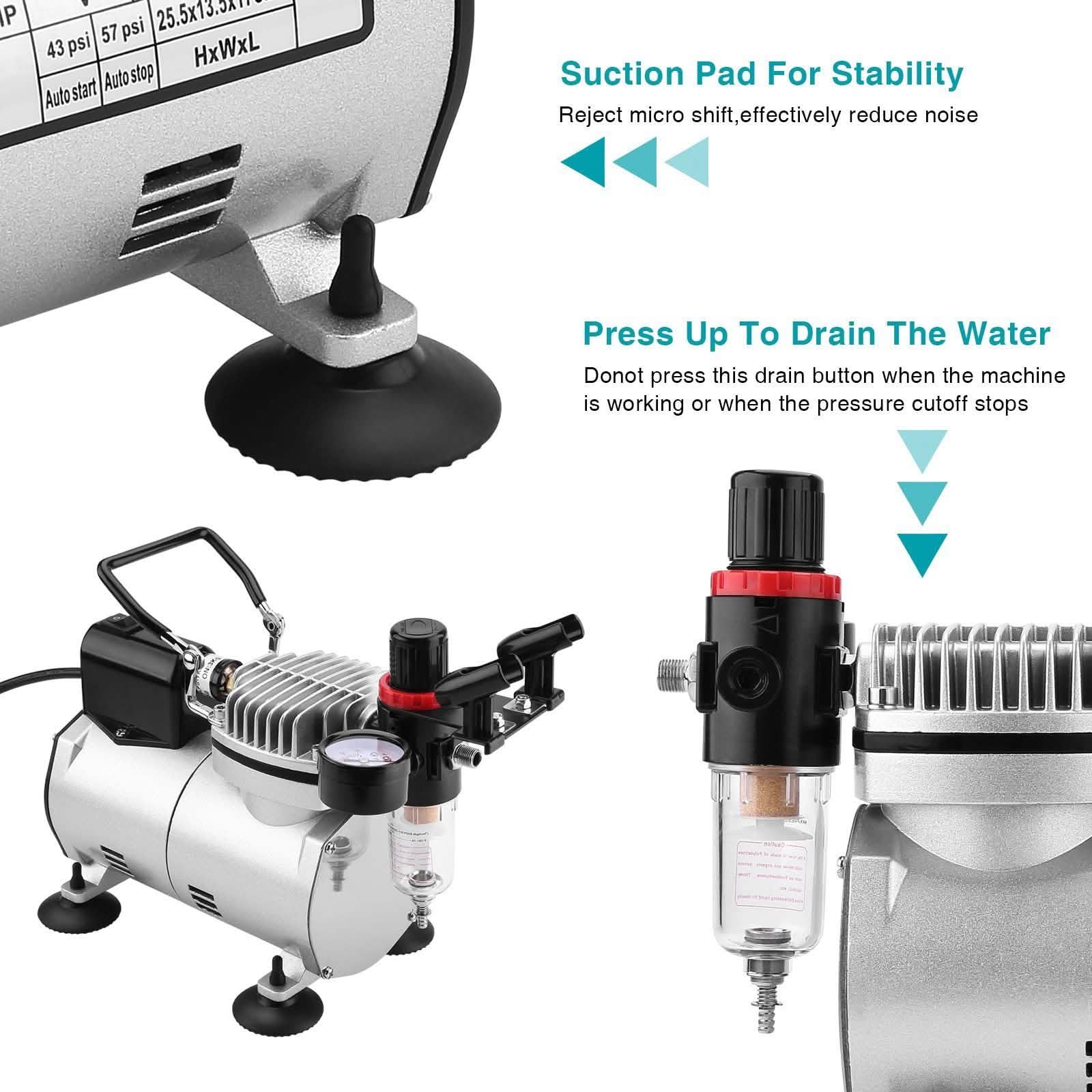 Airbrush Compressor Kit with 6ft Air Hose and Airbrush Holder