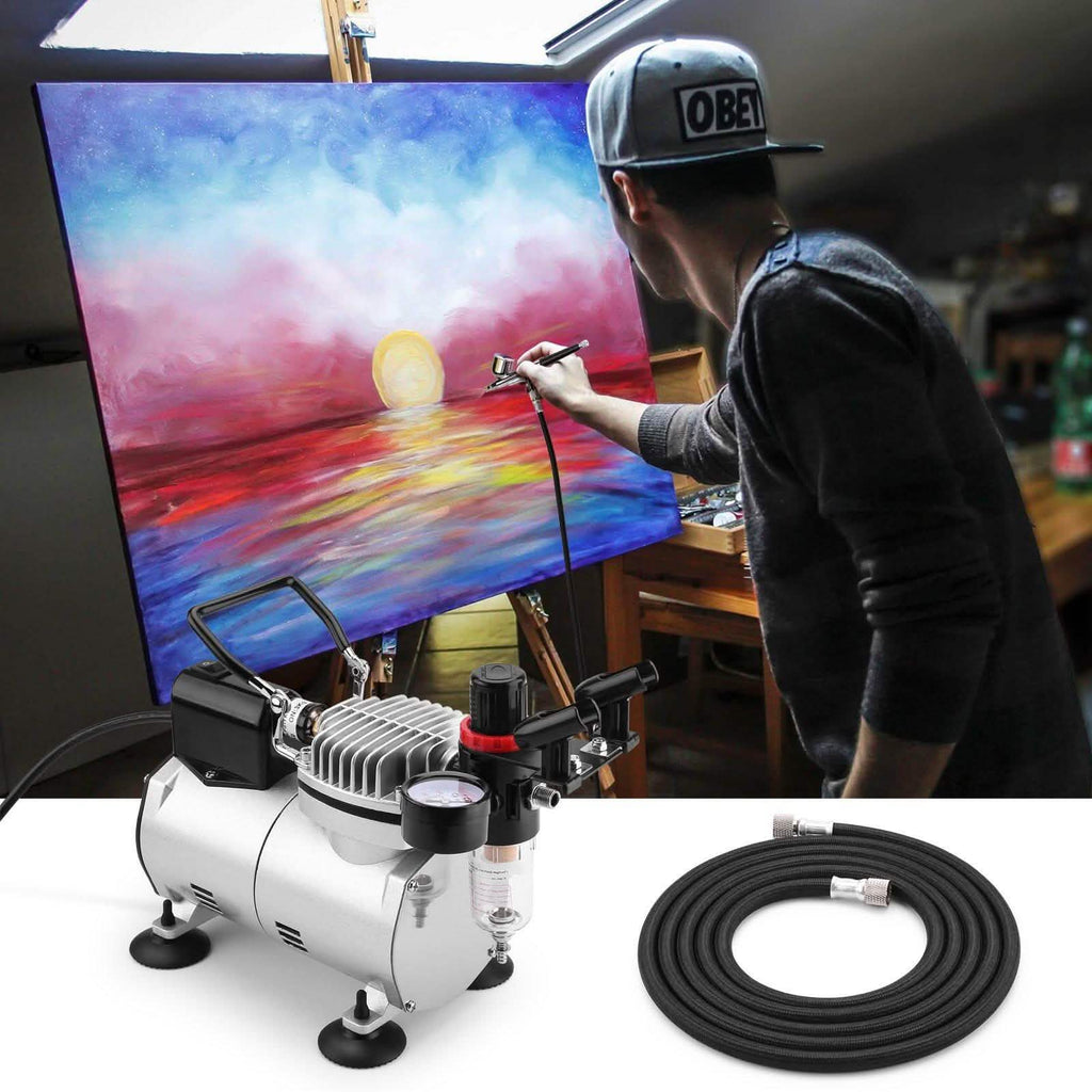 Airbrush Compressor Kit with 6ft Air Hose and Airbrush Holder