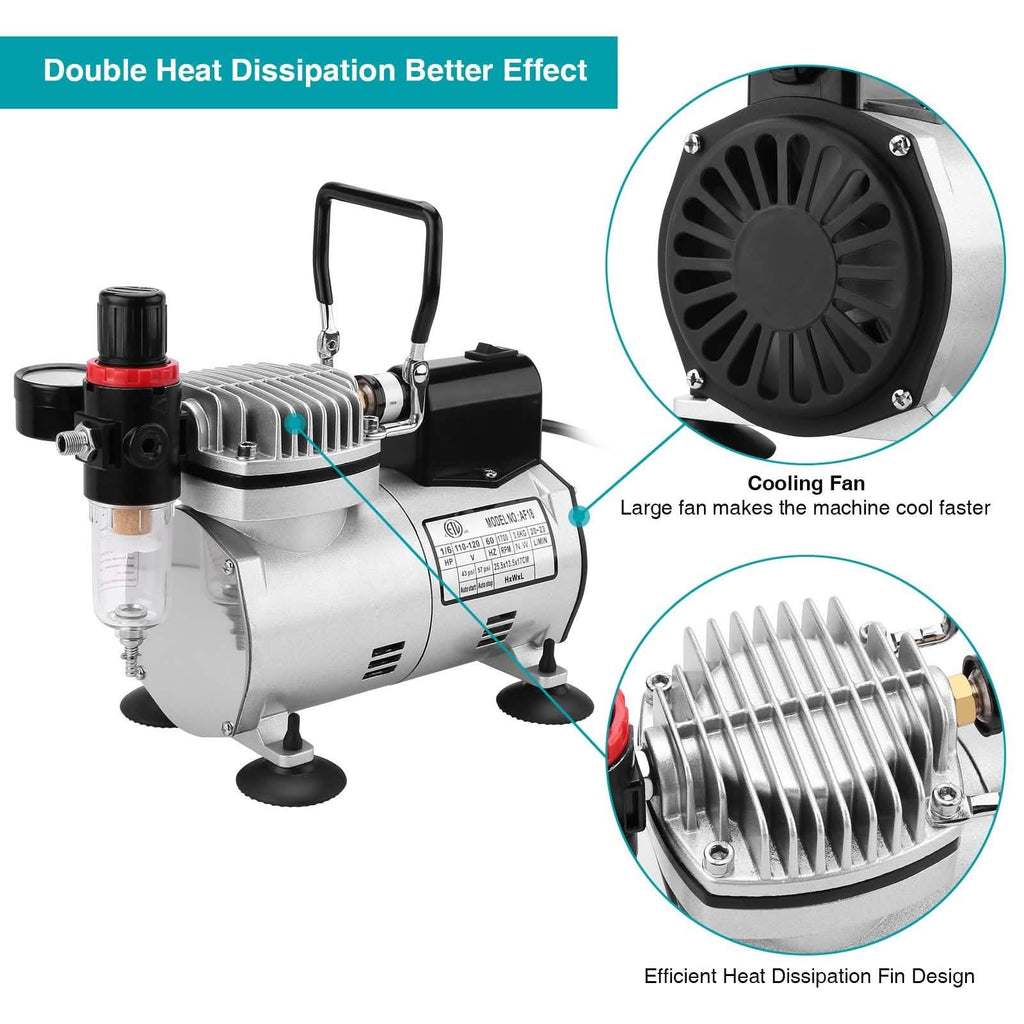 Airbrush Compressor Kit with 6ft Air Hose and Airbrush Holder