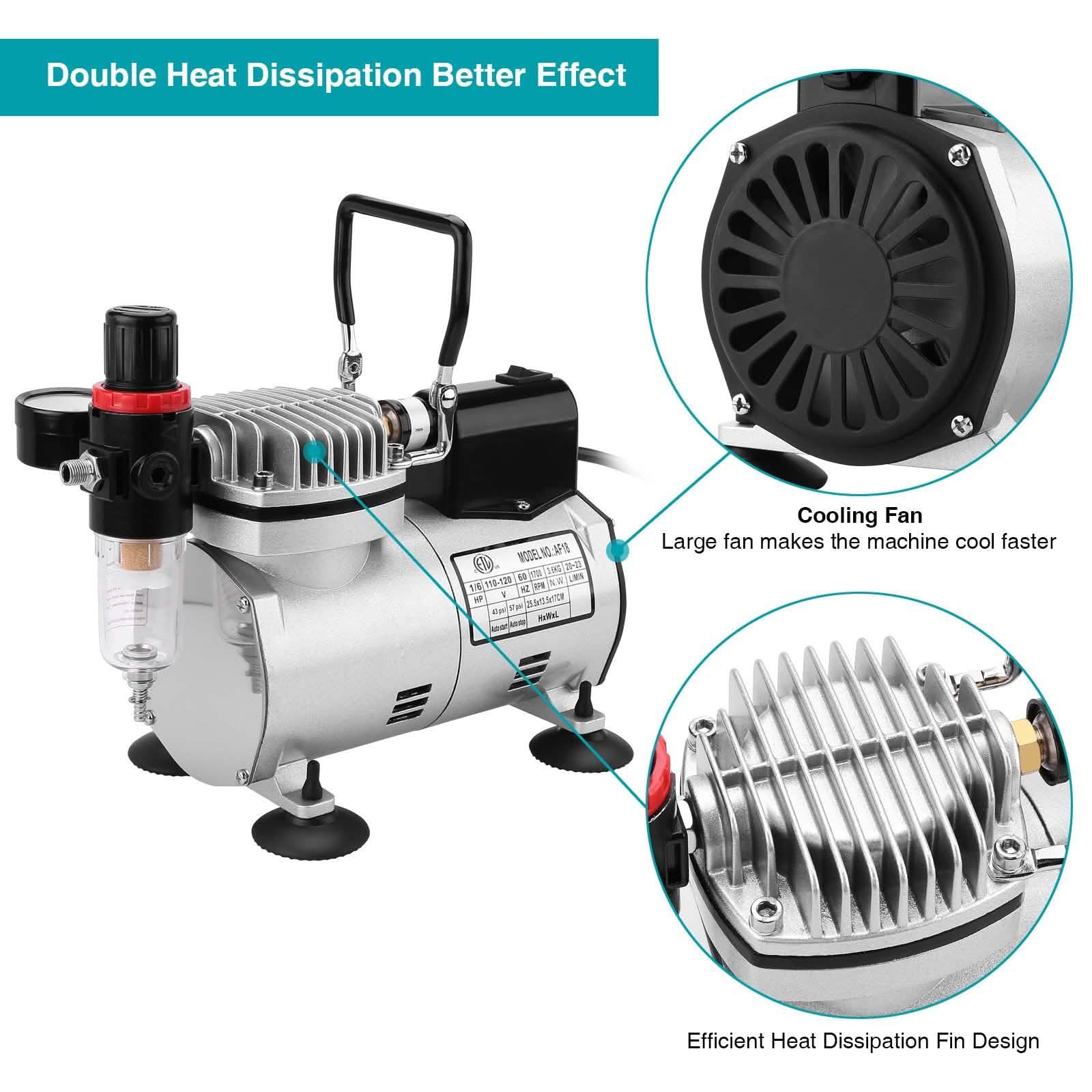 Airbrush Compressor Kit with 6ft Air Hose and Airbrush Holder