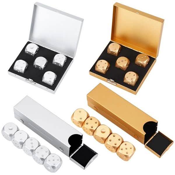 Aluminum Alloy Table Game Poker Games Dices Set with Storage Box