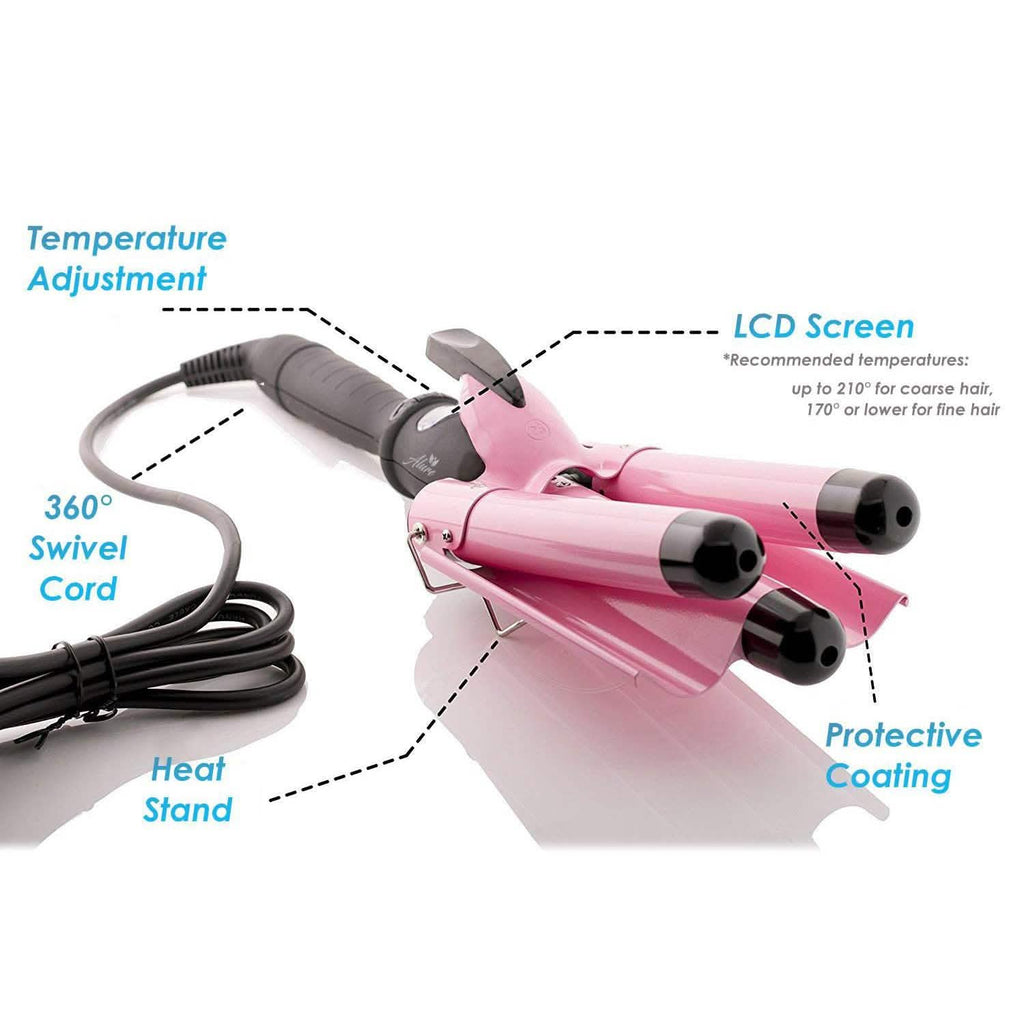 Alure Three Barrel Curling Iron Wand with LCD Temperature Display