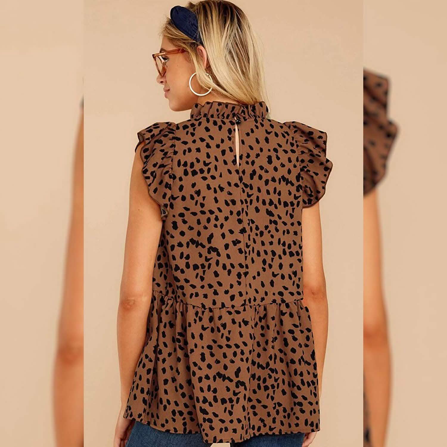 Angashion Women's Casual Floral Print Babydoll Blouse Tunic Tops