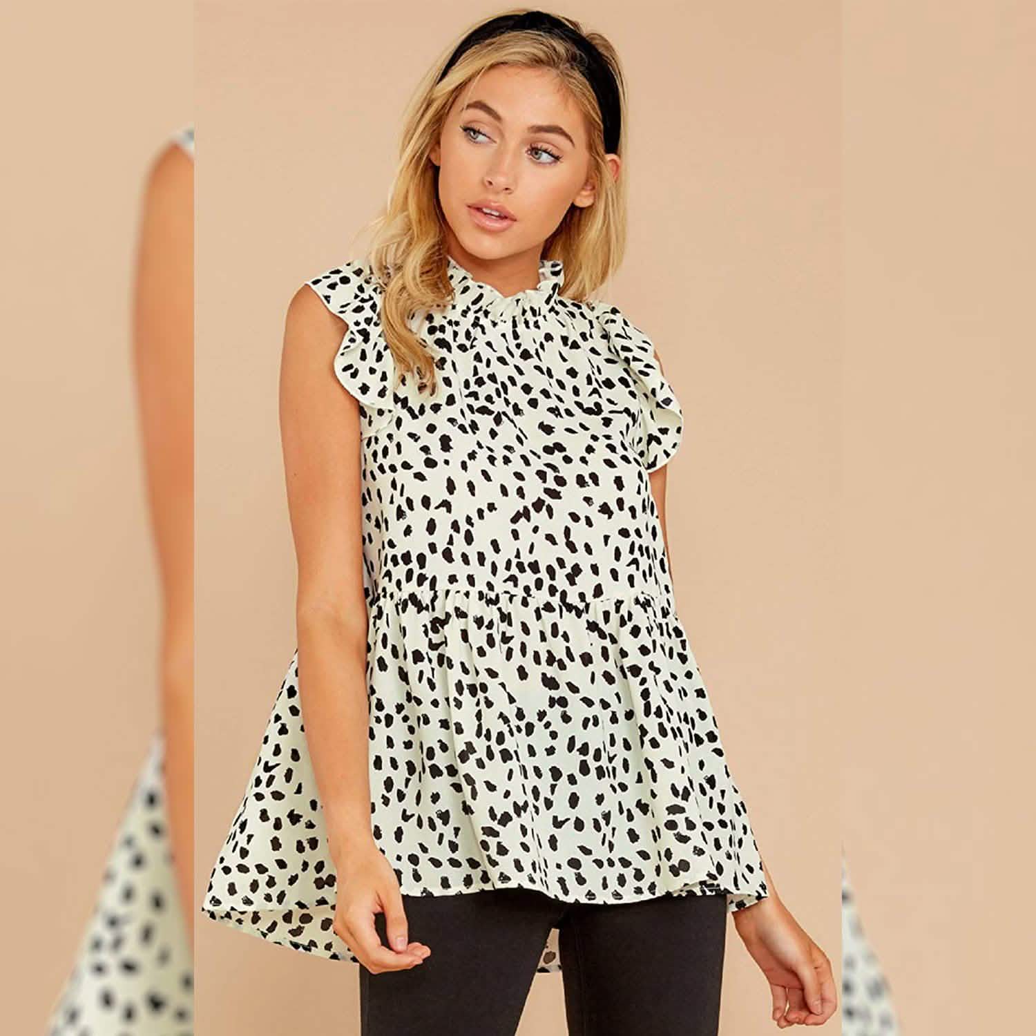 Angashion Women's Casual Floral Print Babydoll Blouse Tunic Tops