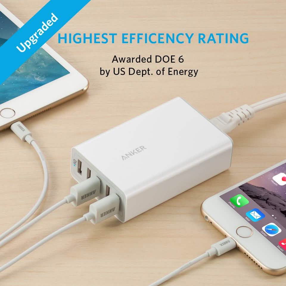 Anker PowerPort 5 40W/8A 5-Port USB Charger for Apple iPhone, iPad, Samsung Galaxy, and more (Refurbished)