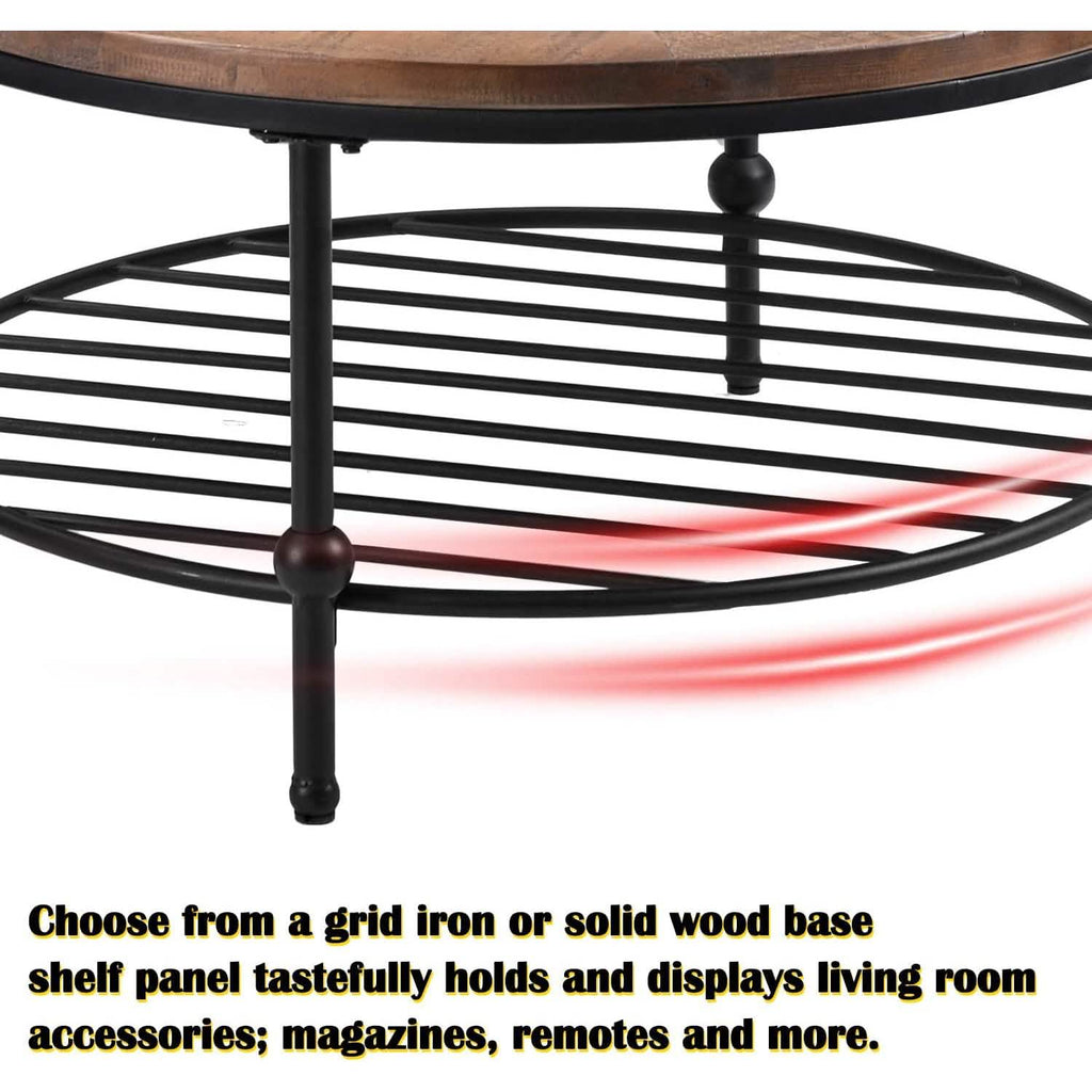 Antique Natural Coffee Table with Living Room Storage Rack