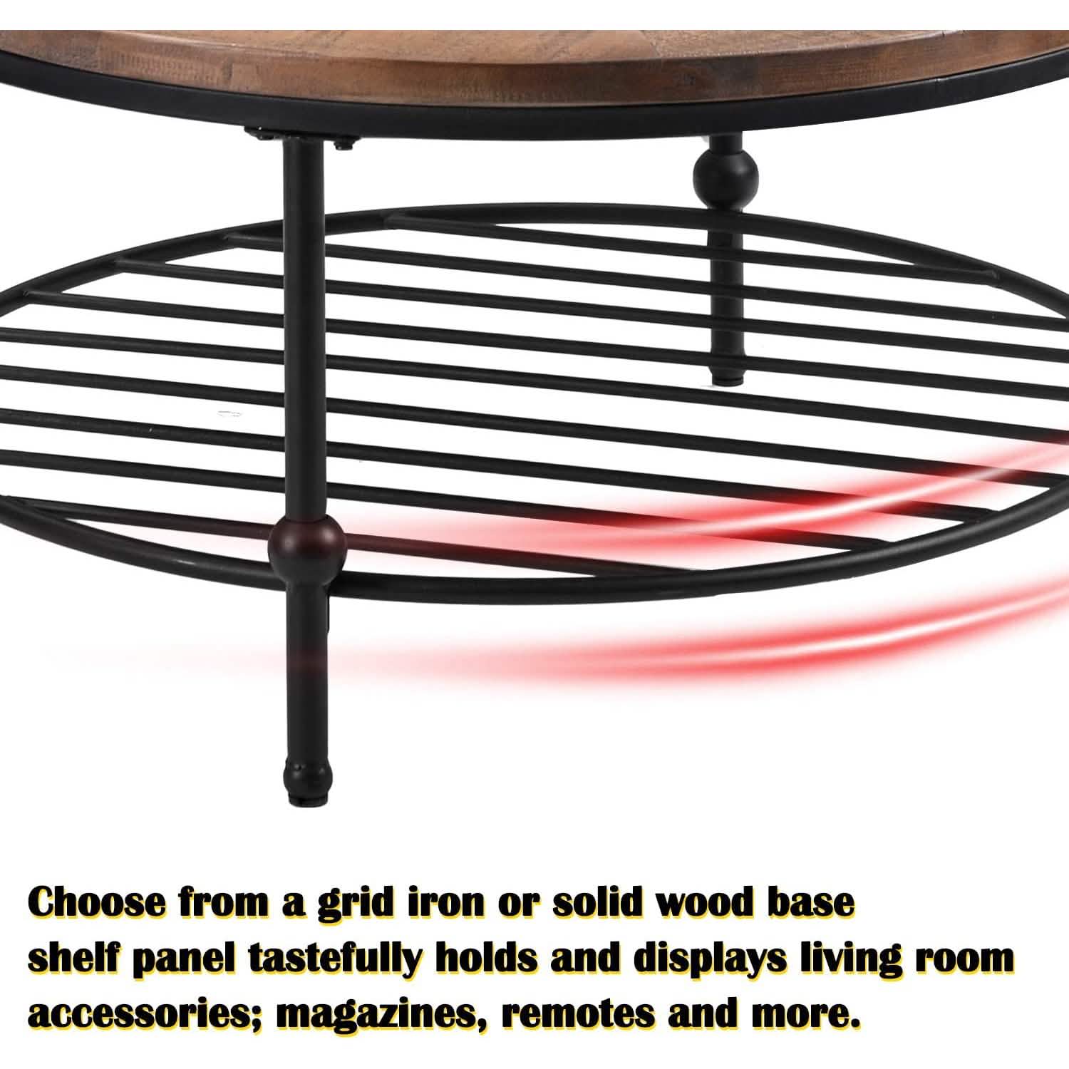 Antique Natural Coffee Table with Living Room Storage Rack