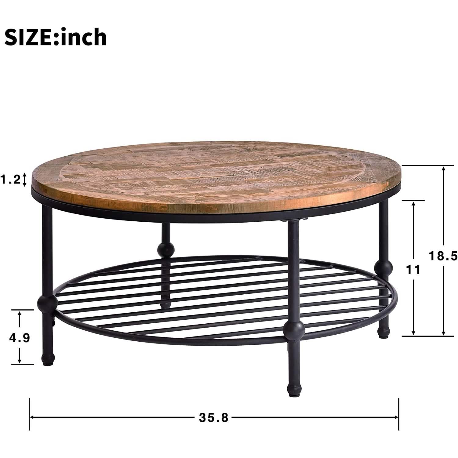 Antique Natural Coffee Table with Living Room Storage Rack