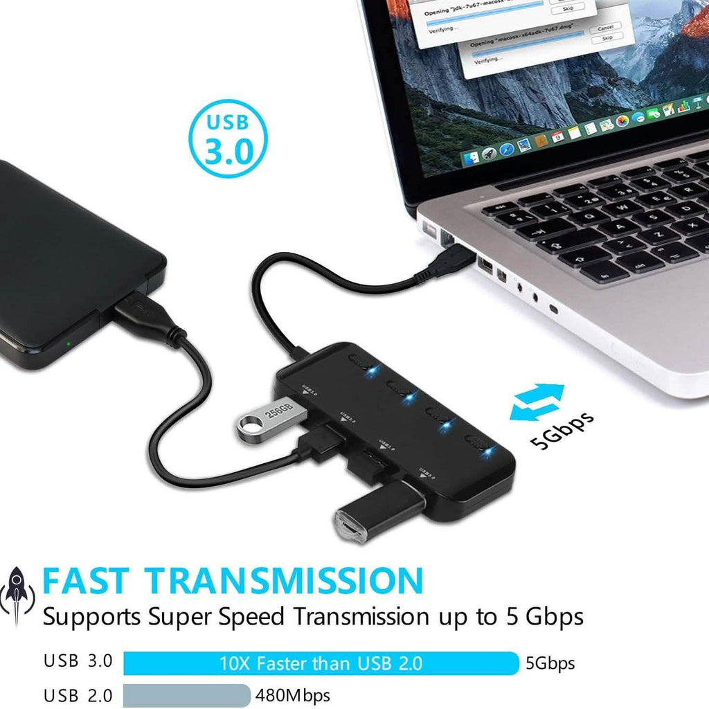 APANAGE 4-Port Powered USB 3.0 Hub Splitter