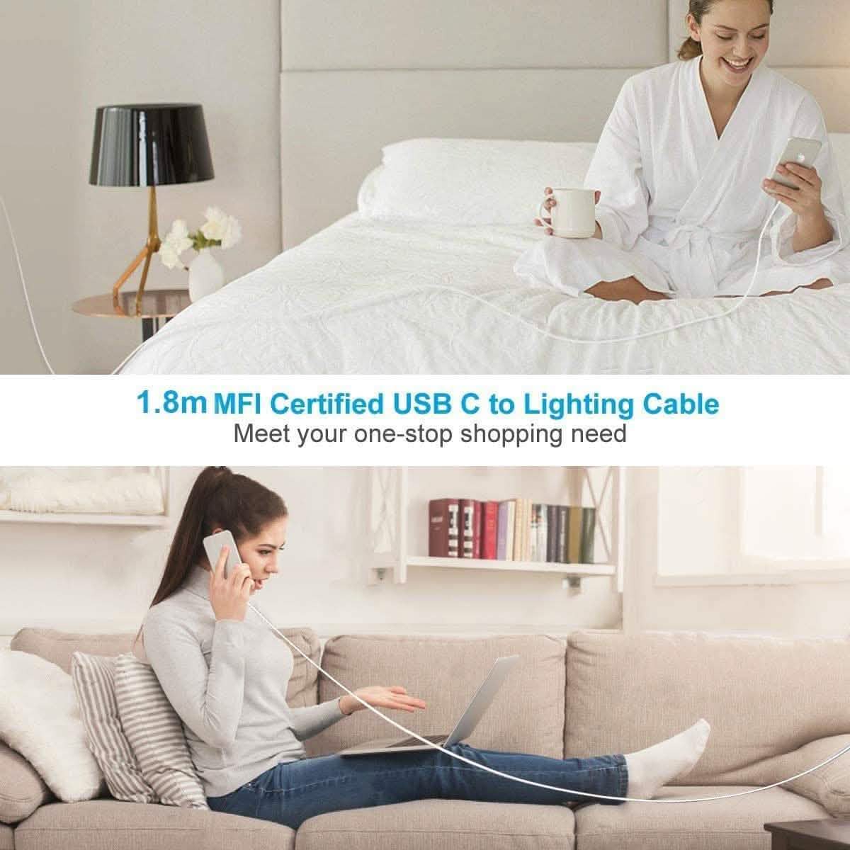 MFi Certified Veetone 20W PD Type C Power Wall Charger Travel Plug with 6FT USB C to Lightning Quick Charge Cable