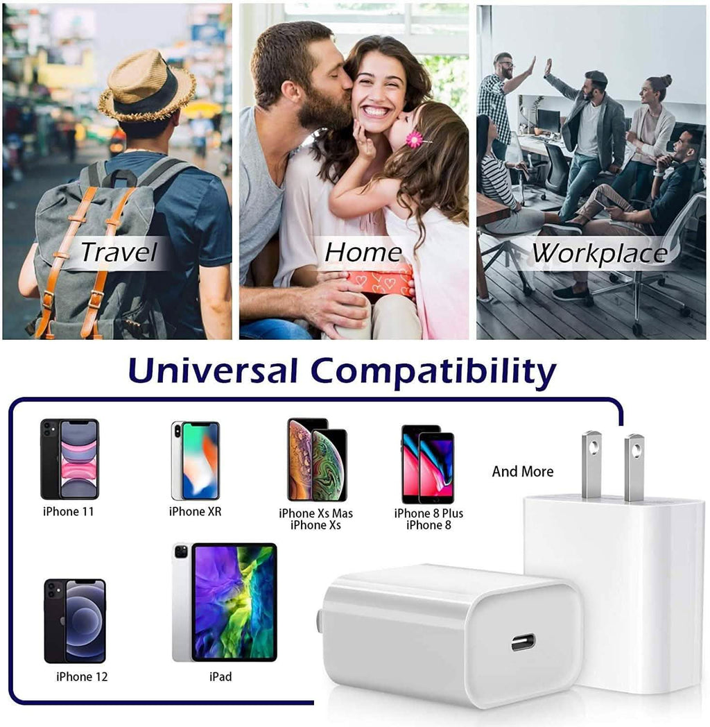 MFi Certified Veetone 20W PD Type C Power Wall Charger Travel Plug with 6FT USB C to Lightning Quick Charge Cable