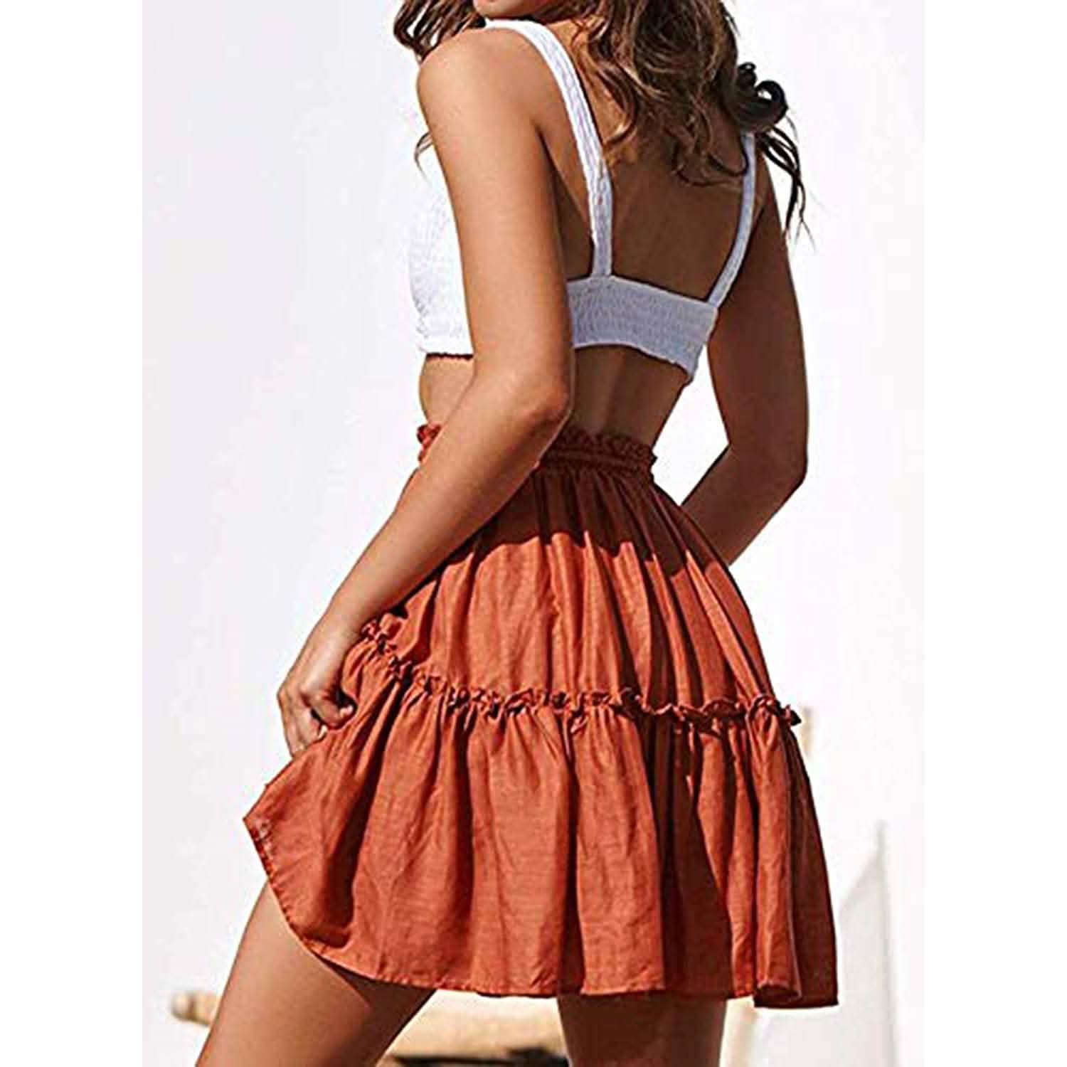 Arjungo Women's Ruffled Boho A Line Skater Mini Skirt