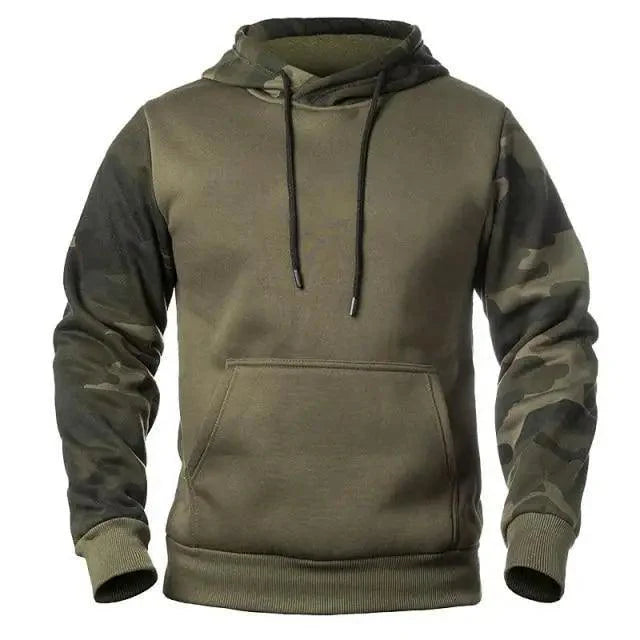 Army Green Men Military Hoodies Autumn Winter Hooded Sweatshirts Men's Pullover Hoodie Blend Fleece Long Sleeve Contrast Color Military Sweatshirt with Pocket