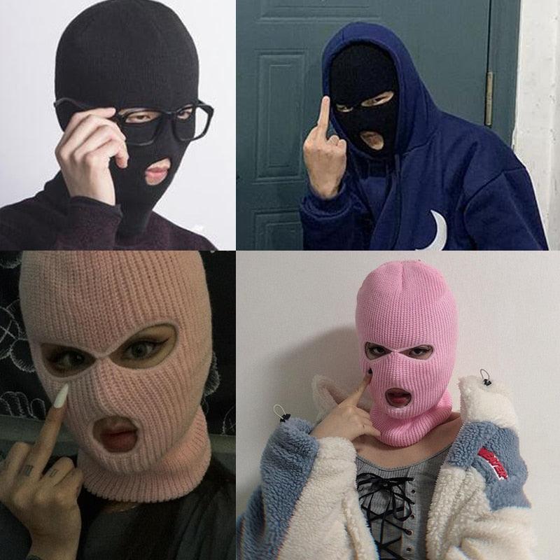 Army Tactical Mask 3 Hole Full Face Mask Ski Mask Winter Cap Balaclava Motorbike Motorcycle Helmet Full Helmet Neck Gaiter, Winter Balaclava Warm Knit Beanie for Outdoor Sports Outdoor Full Face Cover Thermal Ski Mask