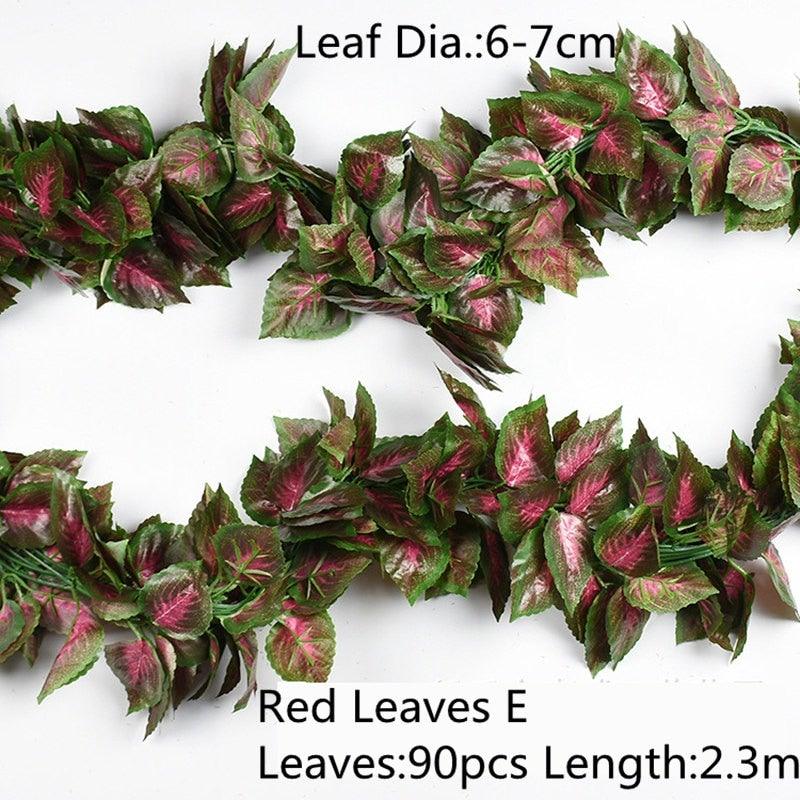 Artificial Decoration Vivid Vine Rattan Leaf Grass Grape Leaves Hanging For Wedding Home Kitchen Garden Party Decor Garland Fake Greenery Vine Leaves Hanging Green Foliage for Home Wedding Garden Wall Decoration