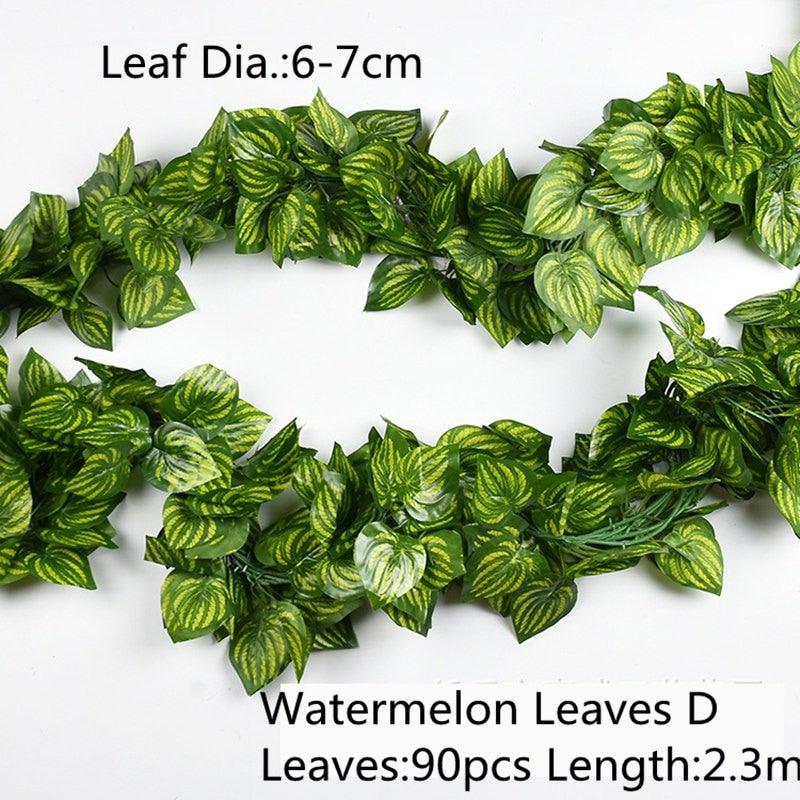 Artificial Decoration Vivid Vine Rattan Leaf Grass Grape Leaves Hanging For Wedding Home Kitchen Garden Party Decor Garland Fake Greenery Vine Leaves Hanging Green Foliage for Home Wedding Garden Wall Decoration