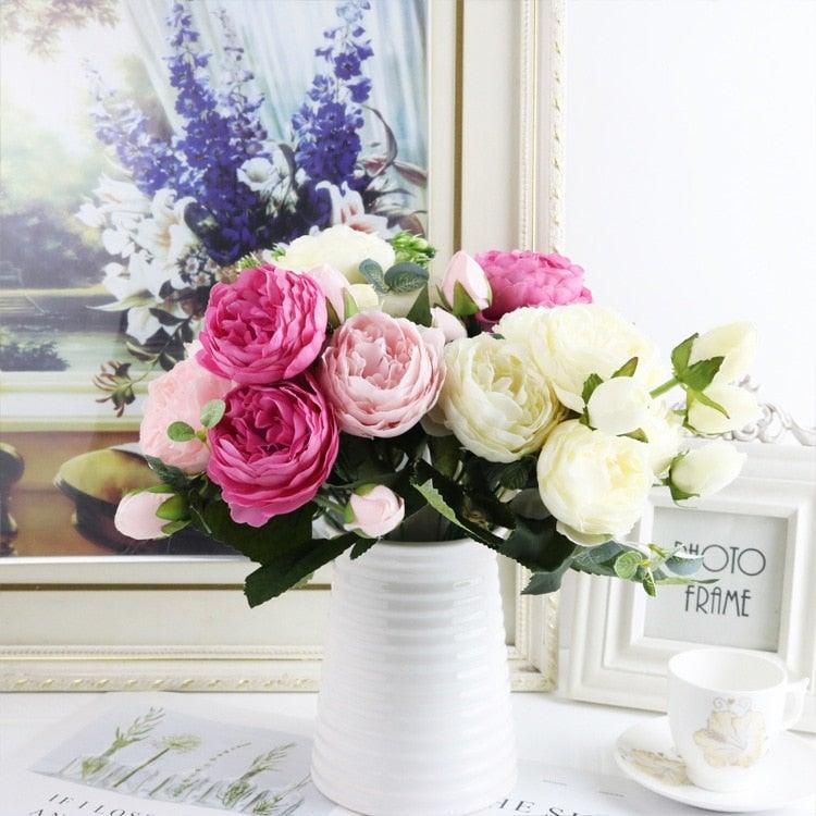 Artificial Roses Flowers Bundle Of Beautiful Silk Peony Bouquet For Home Wedding Party Scrapbook Decoration Accessories         Artificial Rose Flowers Bouquet Silk Flowers Rose for Home Bridal Wedding Party Festival Decor