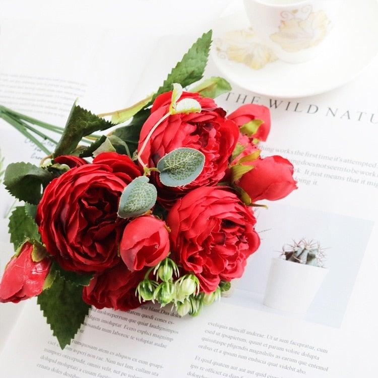 Artificial Roses Flowers Bundle Of Beautiful Silk Peony Bouquet For Home Wedding Party Scrapbook Decoration Accessories         Artificial Rose Flowers Bouquet Silk Flowers Rose for Home Bridal Wedding Party Festival Decor