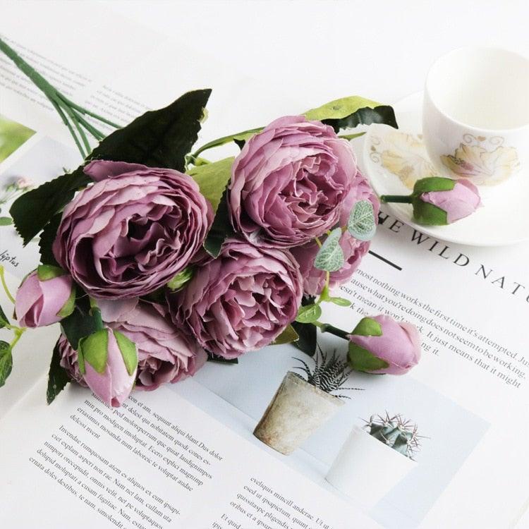 Artificial Roses Flowers Bundle Of Beautiful Silk Peony Bouquet For Home Wedding Party Scrapbook Decoration Accessories         Artificial Rose Flowers Bouquet Silk Flowers Rose for Home Bridal Wedding Party Festival Decor