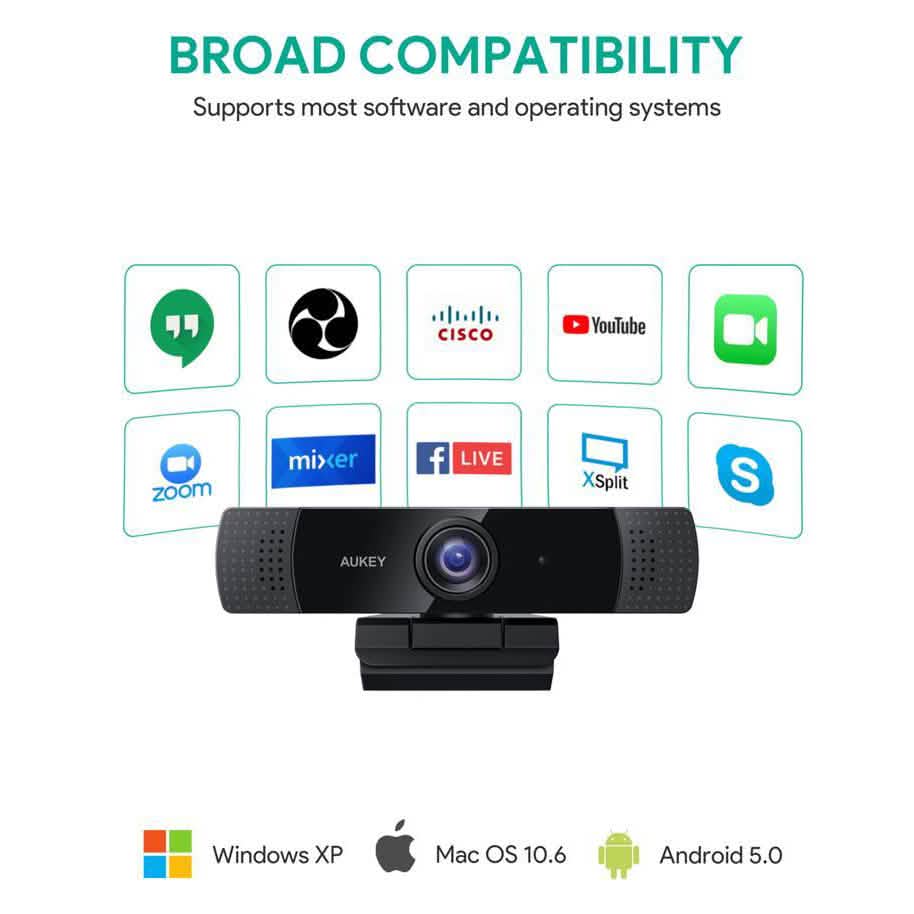 AUKEY 1080P Webcam with Dual Noise Reduction Stereo Microphones