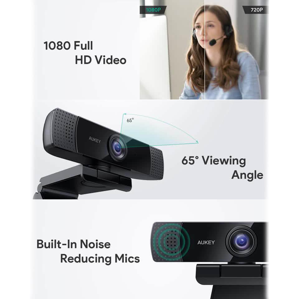 AUKEY 1080P Webcam with Dual Noise Reduction Stereo Microphones