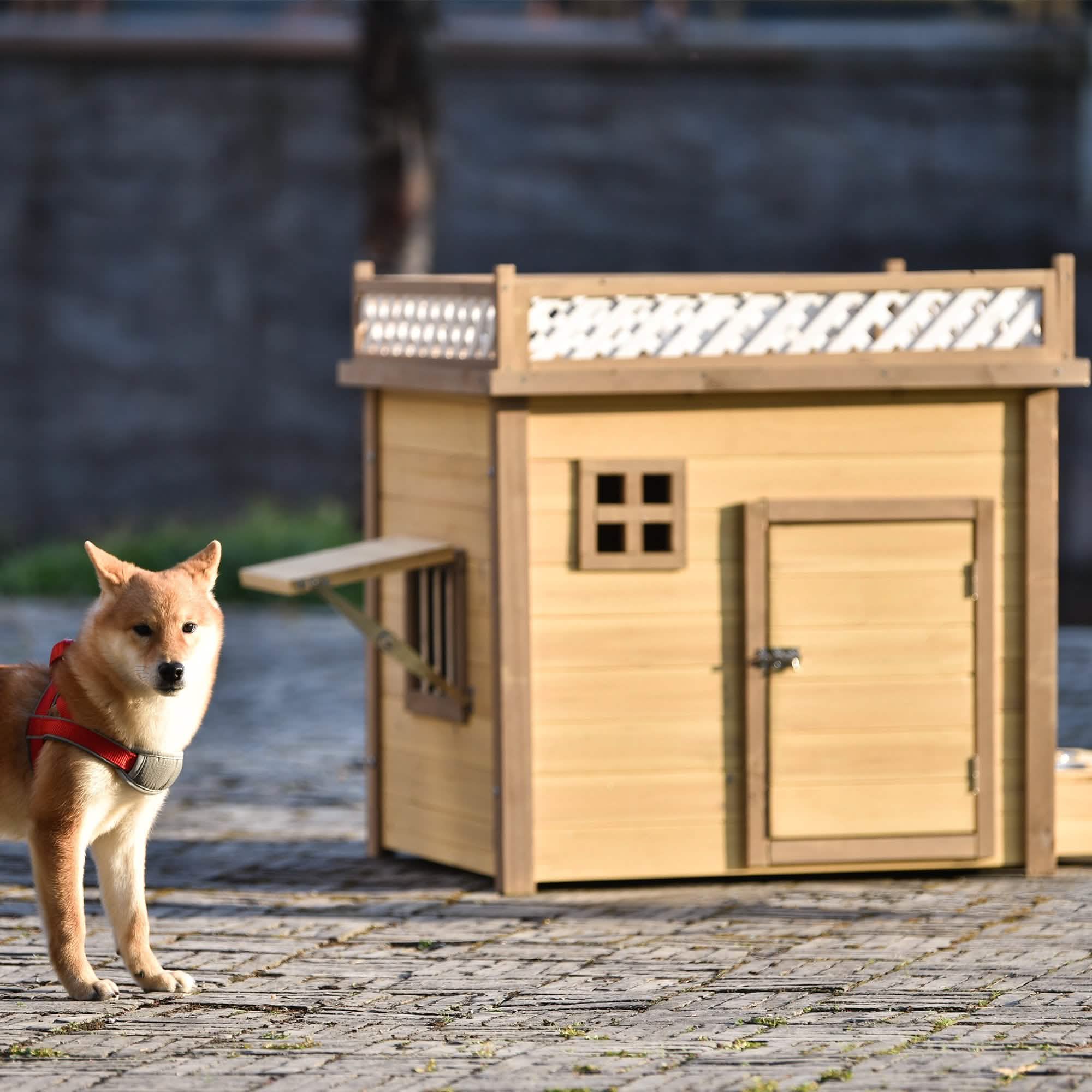 Aukfa 39.4” Wooden Dog House Puppy Shelter Kennel Outdoor & Indoor Dog Crate