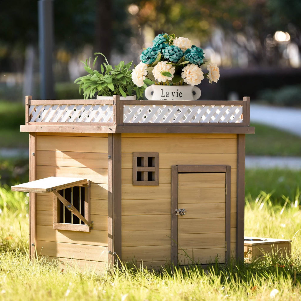 Aukfa 39.4” Wooden Dog House Puppy Shelter Kennel Outdoor & Indoor Dog Crate