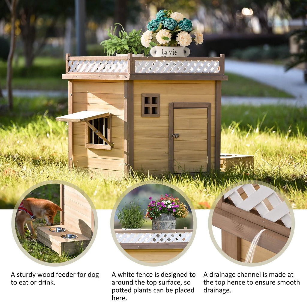Aukfa 39.4” Wooden Dog House Puppy Shelter Kennel Outdoor & Indoor Dog Crate