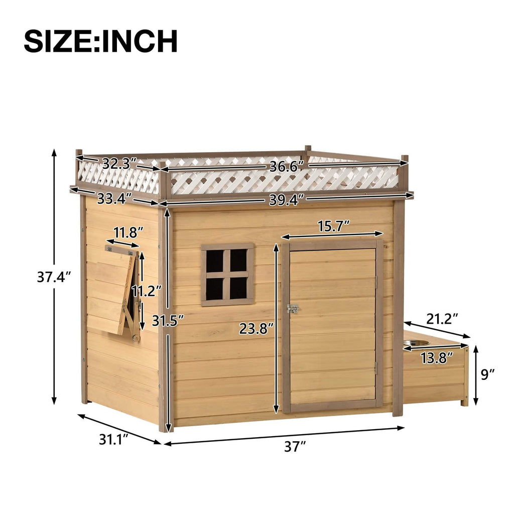 Aukfa 39.4” Wooden Dog House Puppy Shelter Kennel Outdoor & Indoor Dog Crate