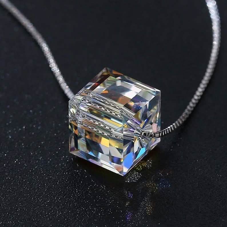 Aurora Borealis Crystal Cube Necklace Made with Swarovski Crystal
