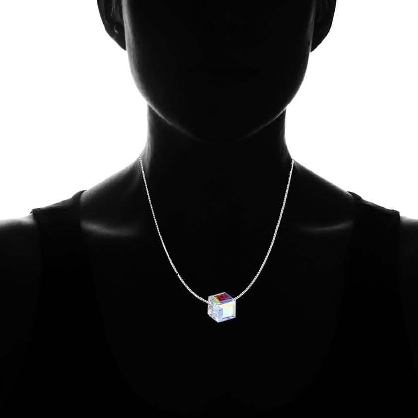 Aurora Borealis Crystal Cube Necklace Made with Swarovski Crystal