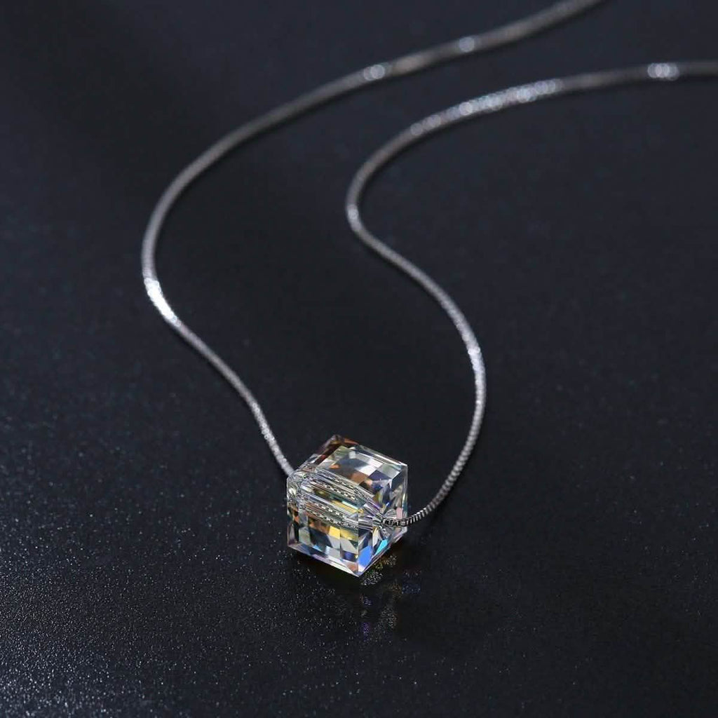 Aurora Borealis Crystal Cube Necklace Made with Swarovski Crystal