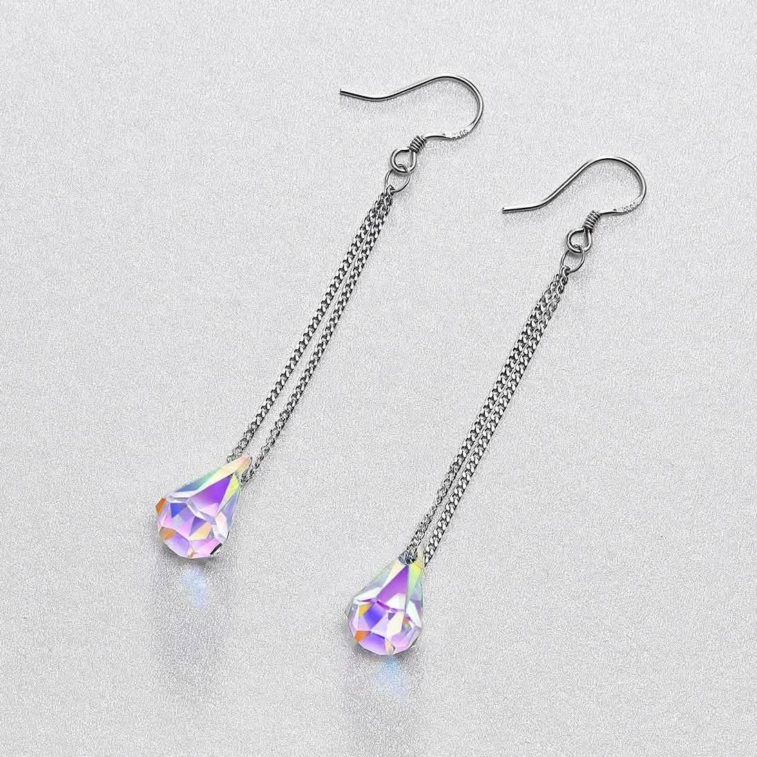 Aurora Borealis Crystal Drop Earrings Made with Swarovski Elements