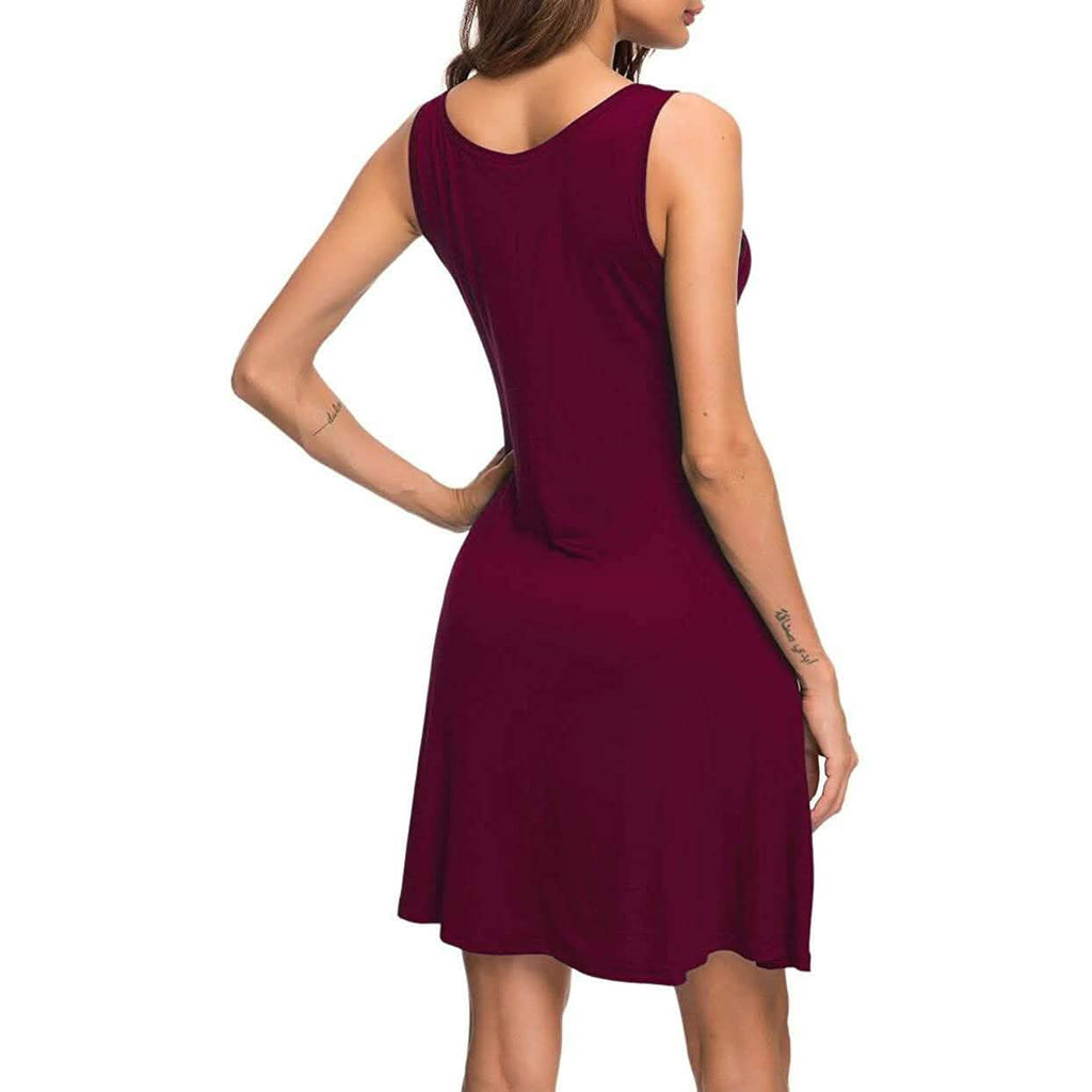 Women Summer Casual T Shirt Dresses Beach Cover up Plain Pleated Tank Dress