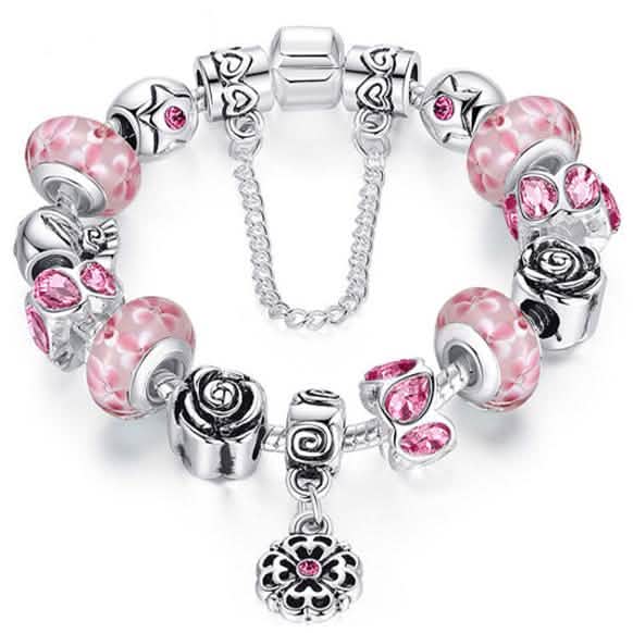 Austrian Crystal And Murano Beads Bracelet With Flower Charm