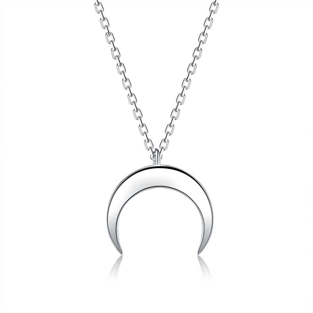 Authentic 925 Sterling Silver Simple Moon Shape Necklace