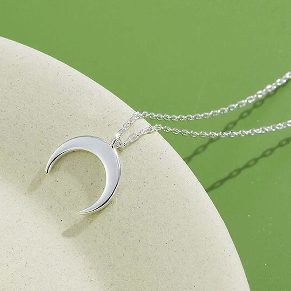 Authentic 925 Sterling Silver Simple Moon Shape Necklace