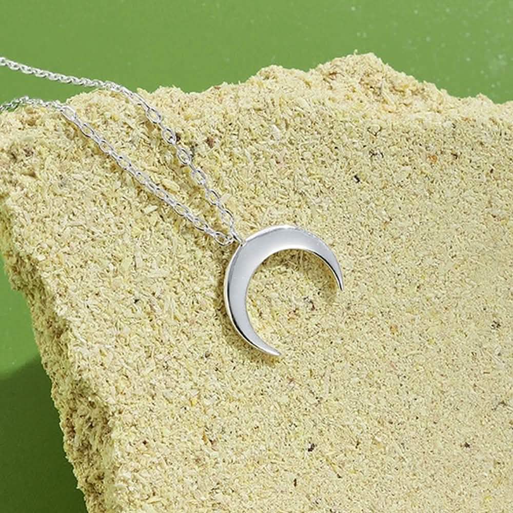 Authentic 925 Sterling Silver Simple Moon Shape Necklace