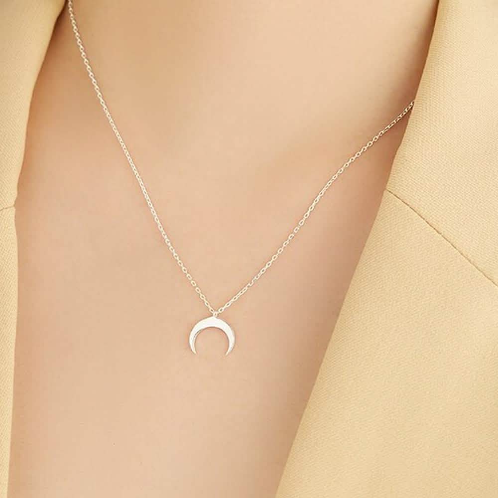 Authentic 925 Sterling Silver Simple Moon Shape Necklace