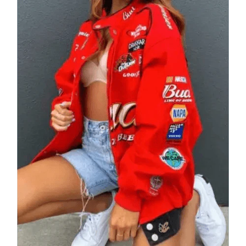 Autumn and Winter Sports Style Red Printed Casual Loose Long Sleeve Coat Jacket For Women Oversized Jackets for Women