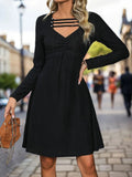 Autumn dress long sleeved pit stripe solid color knitted skirt