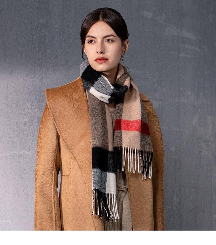 Autumn Winter Super Soft Hijab Classic Cashmere Tartan Lightweight Pure Wool Plaid Scarf Women's Shawls Elegant Thickened To Keep Warm For Women