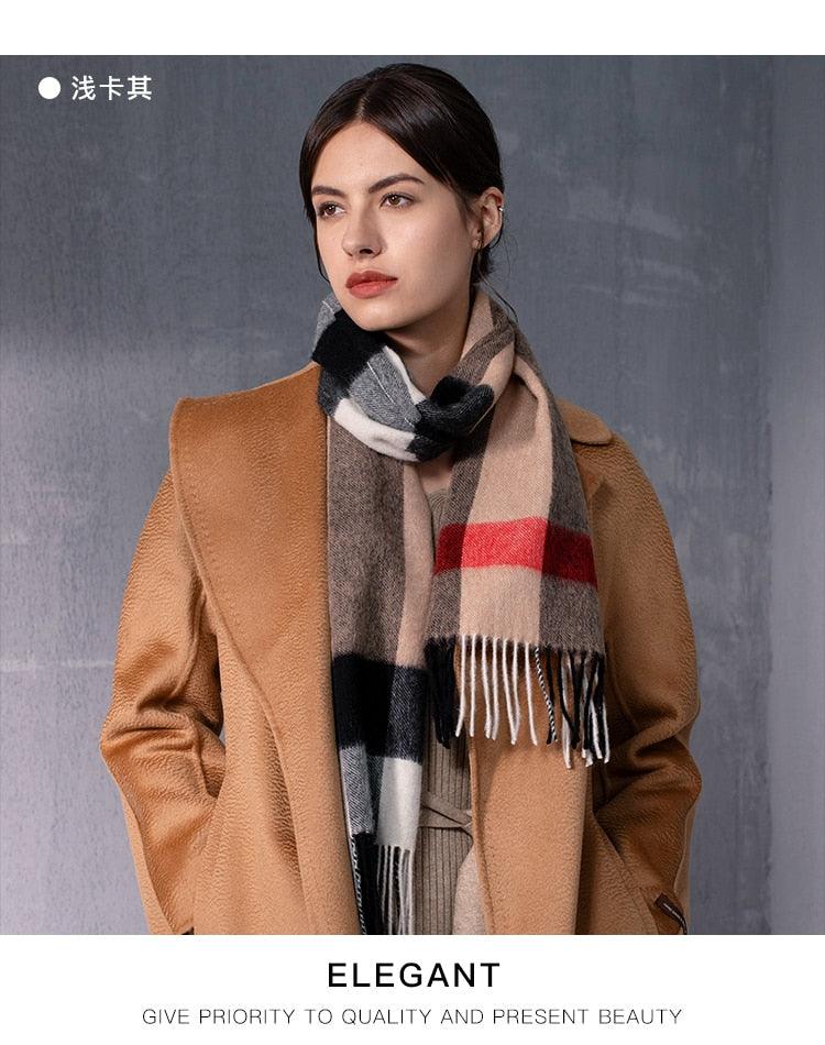 Autumn Winter Super Soft Hijab Classic Cashmere Tartan Lightweight Pure Wool Plaid Scarf Women's Shawls Elegant Thickened To Keep Warm For Women