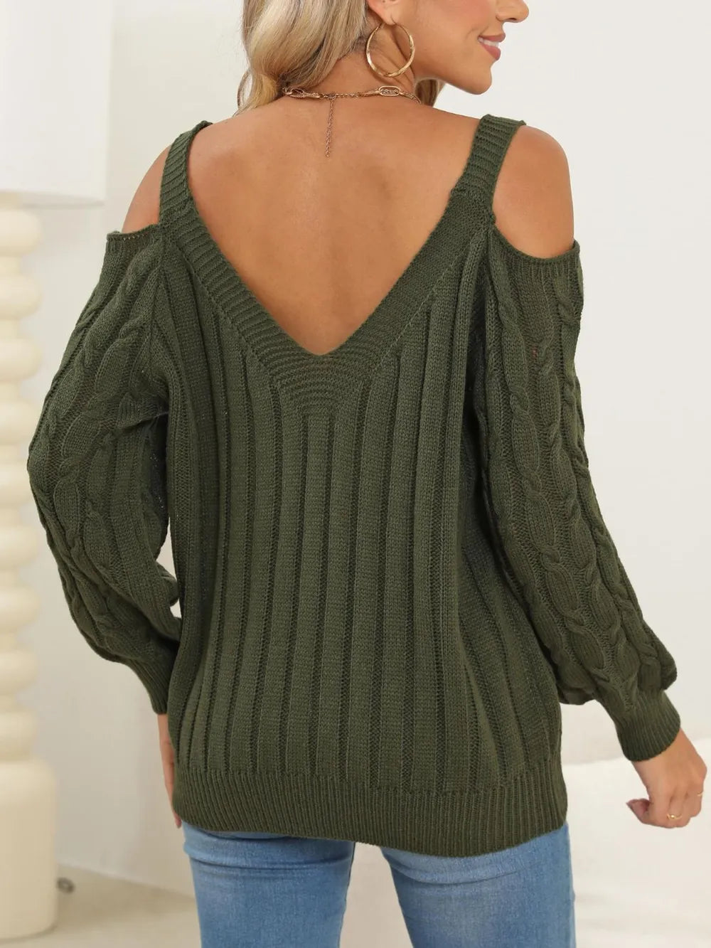 Autumn/Winter Top Deep V Sexy Off Shoulder Loose Hooded Sweater for Women