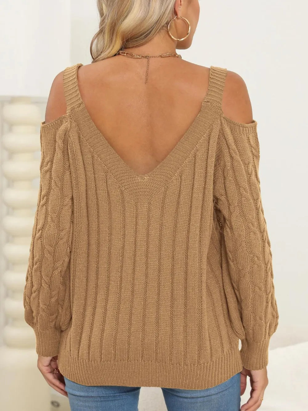 Autumn/Winter Top Deep V Sexy Off Shoulder Loose Hooded Sweater for Women