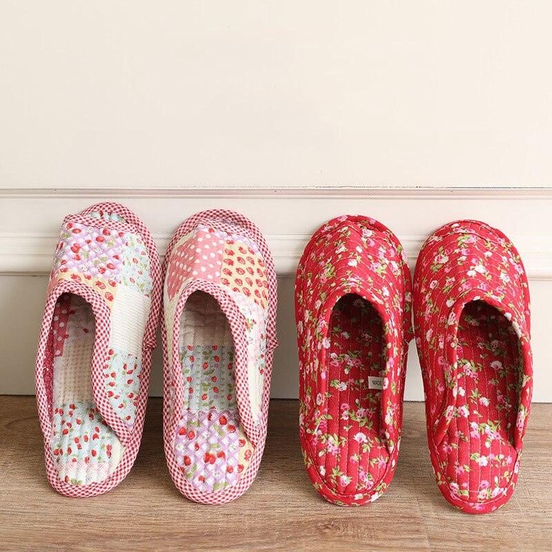 Autumn Winter Women Indoor Slippers Vintage Floral Home Bedroom Slippers Soft Cotton Toe Sole Slippers Women Summer Plaid Slip On House Shoes Non Slip Bedroom Slippers