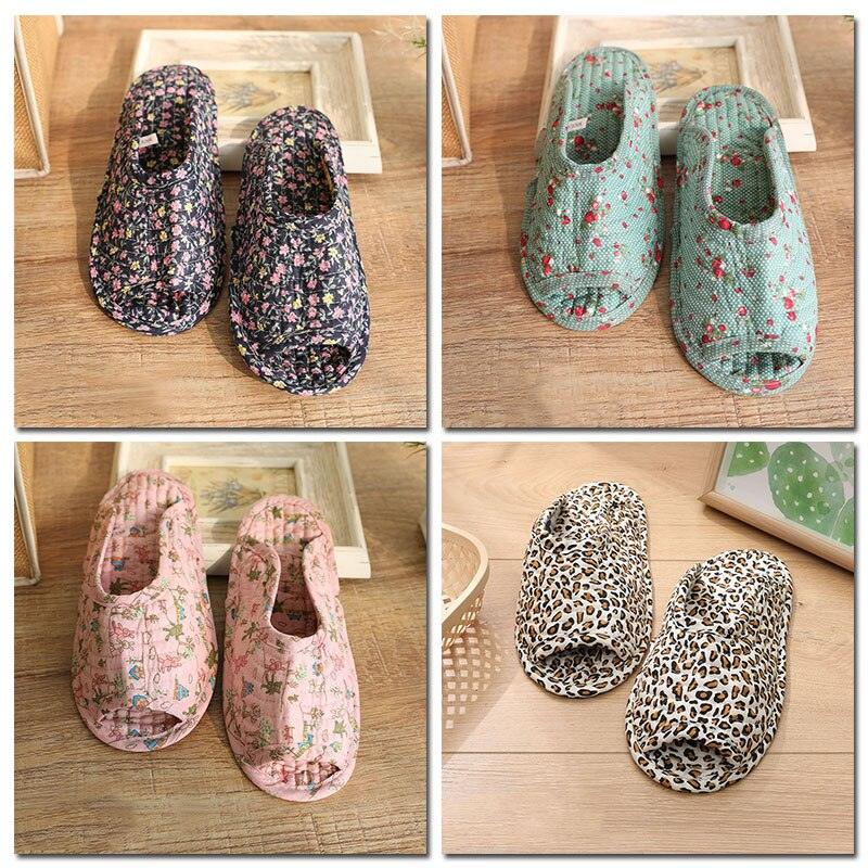 Autumn Winter Women Indoor Slippers Vintage Floral Home Bedroom Slippers Soft Cotton Toe Sole Slippers Women Summer Plaid Slip On House Shoes Non Slip Bedroom Slippers