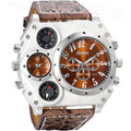 Avaner Mens Big Face Dual Time Zone Leather Strap Sport Watch